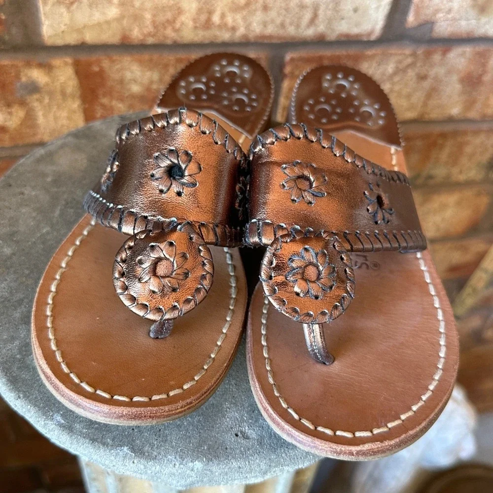 Jack Rogers Womens Jacks Flat Sandal Metallic Copper Leather Thong Size 6M